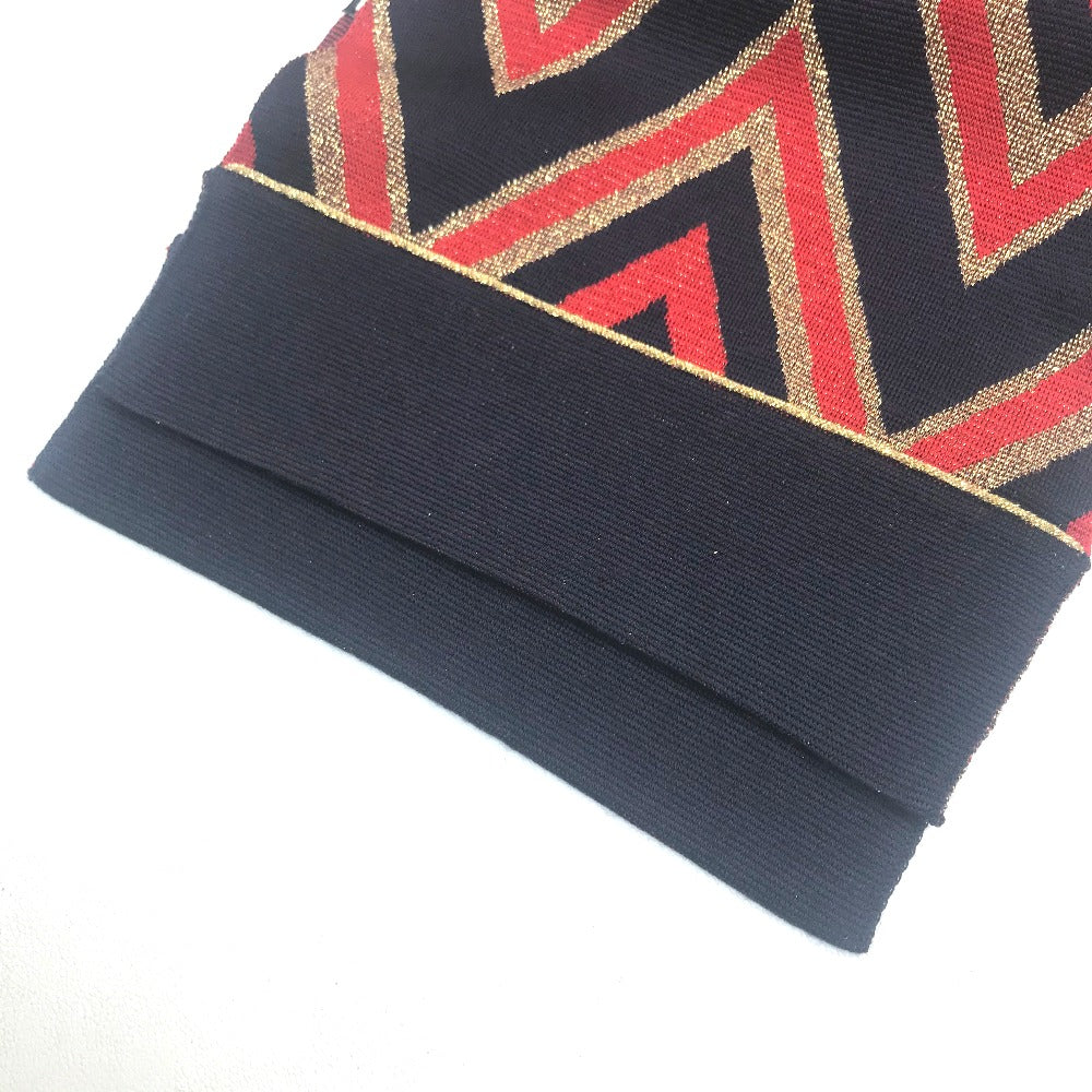 GUCCI Scarf wool Navy x Gold x Red V line mens Used
