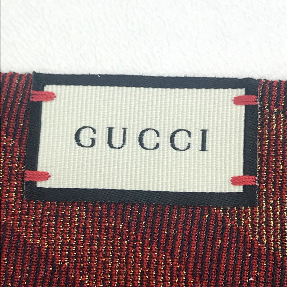 GUCCI Scarf wool Navy x Gold x Red V line mens Used