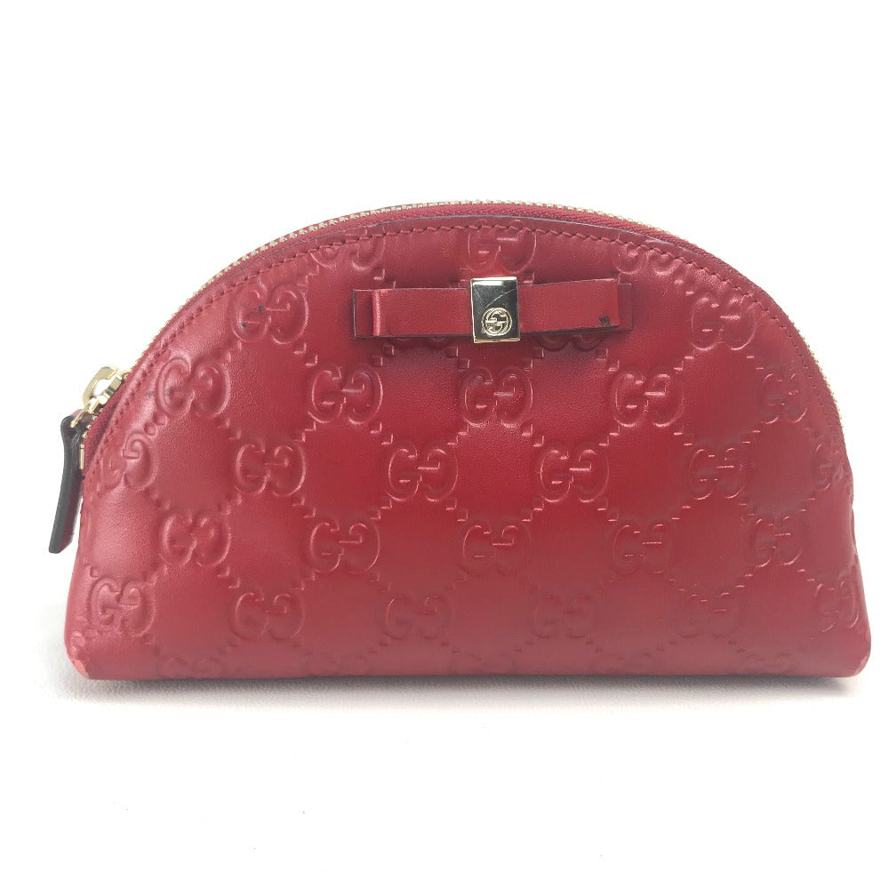 GUCCI Cosmetics Pouch 431409 leather Red Makeup pouch Cosmetic pouch Gucci Shima Ribbon