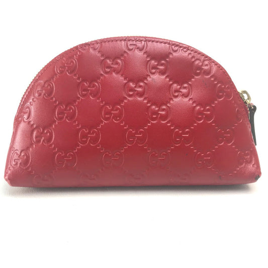 GUCCI Cosmetics Pouch 431409 leather Red Makeup pouch Cosmetic pouch Gucci Shima Ribbon
