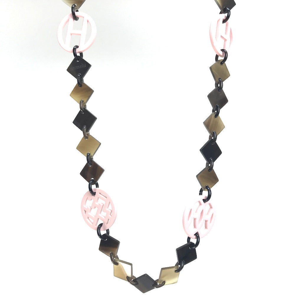 HERMES Necklace Buffalo horn Brown typex light pink HAVA Ava Women Used