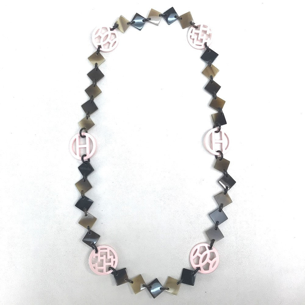 HERMES Necklace Buffalo horn Brown typex light pink HAVA Ava Women Used