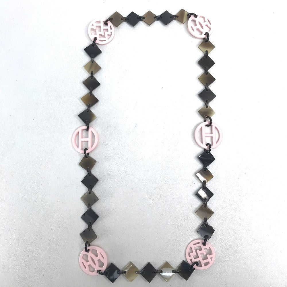 HERMES Necklace Buffalo horn Brown typex light pink HAVA Ava Women Used