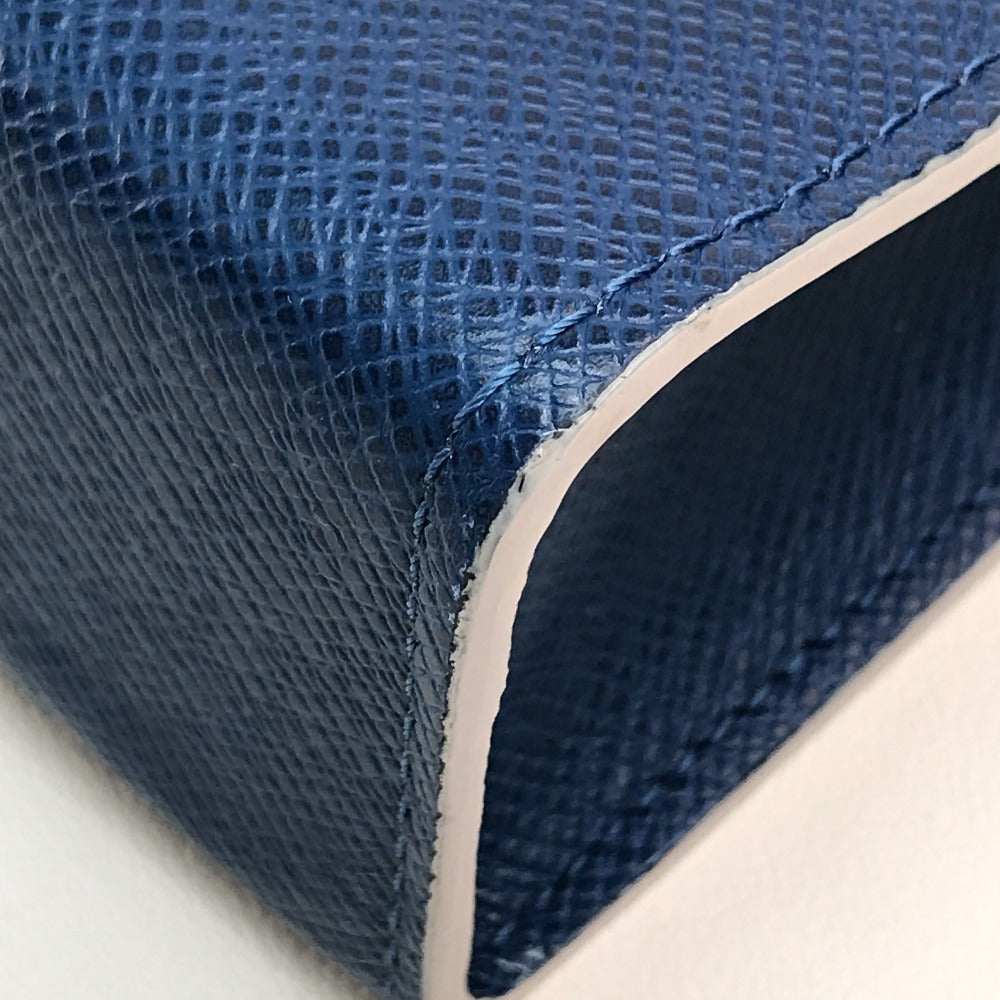 LOUIS VUITTON business bag M30399 Taiga Leather blue Taiga Pochette Voyage MM mens Used