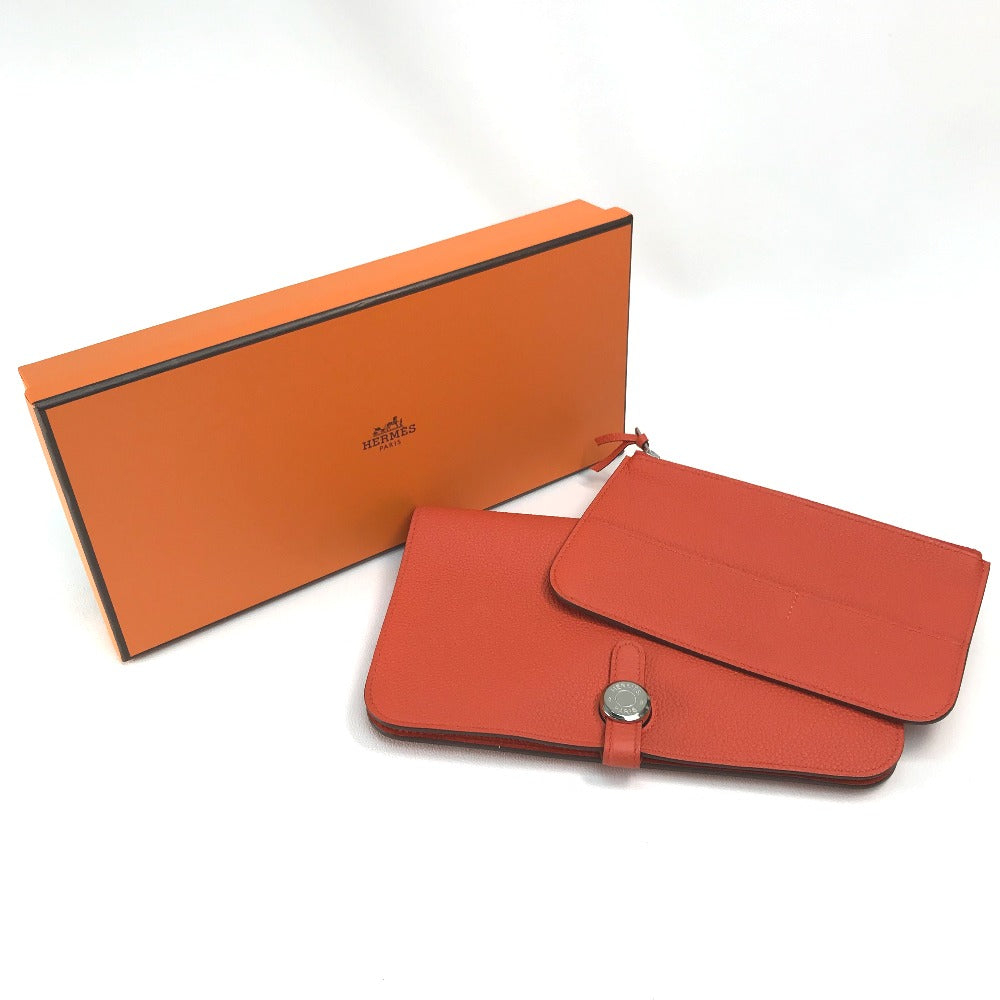 HERMES Long Wallet Purse Togo Orange red Dogon GM Dogon Duo unisex(Unisex) Used