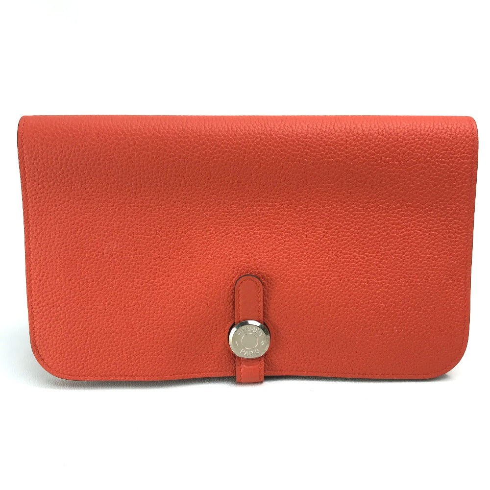 HERMES Long Wallet Purse Togo Orange red Dogon GM Dogon Duo unisex(Unisex) Used