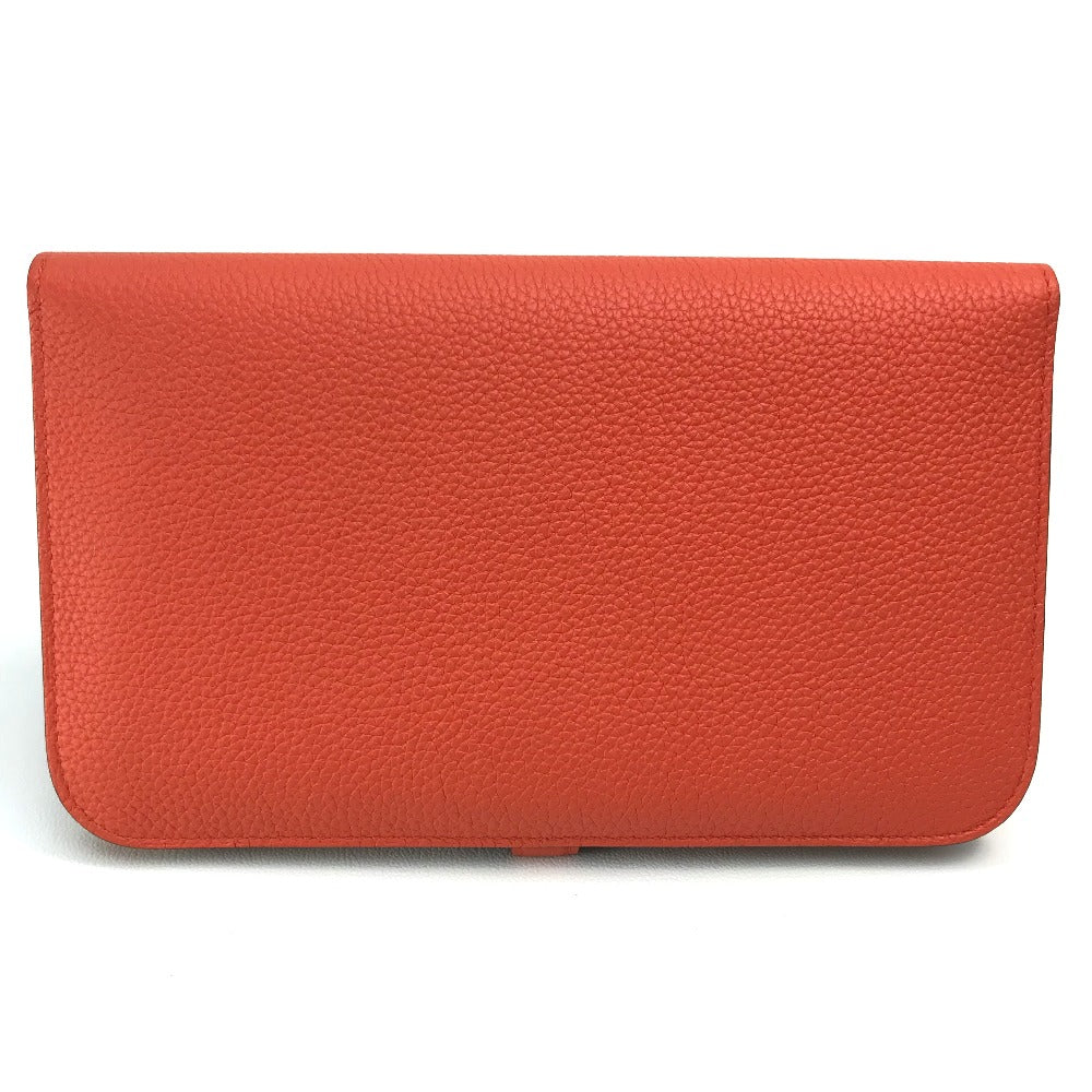 HERMES Long Wallet Purse Togo Orange red Dogon GM Dogon Duo unisex(Unisex) Used