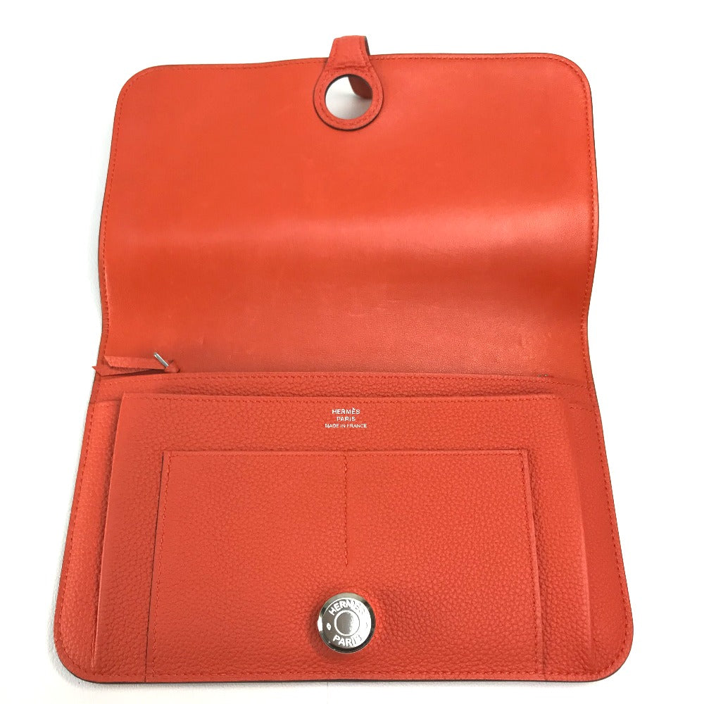 HERMES Long Wallet Purse Togo Orange red Dogon GM Dogon Duo unisex(Unisex) Used