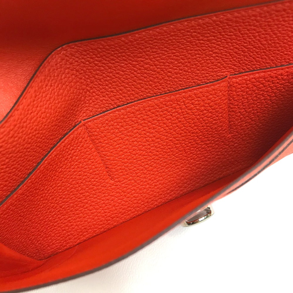 HERMES Long Wallet Purse Togo Orange red Dogon GM Dogon Duo unisex(Unisex) Used