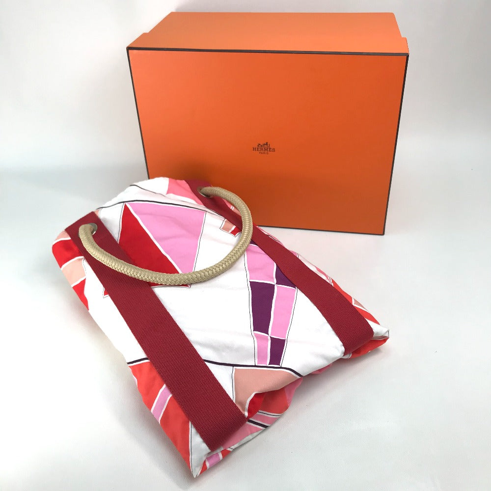 HERMES Tote Bag cotton Pink x Red type Beach bag Cabas Drapeaux au vent Women Used