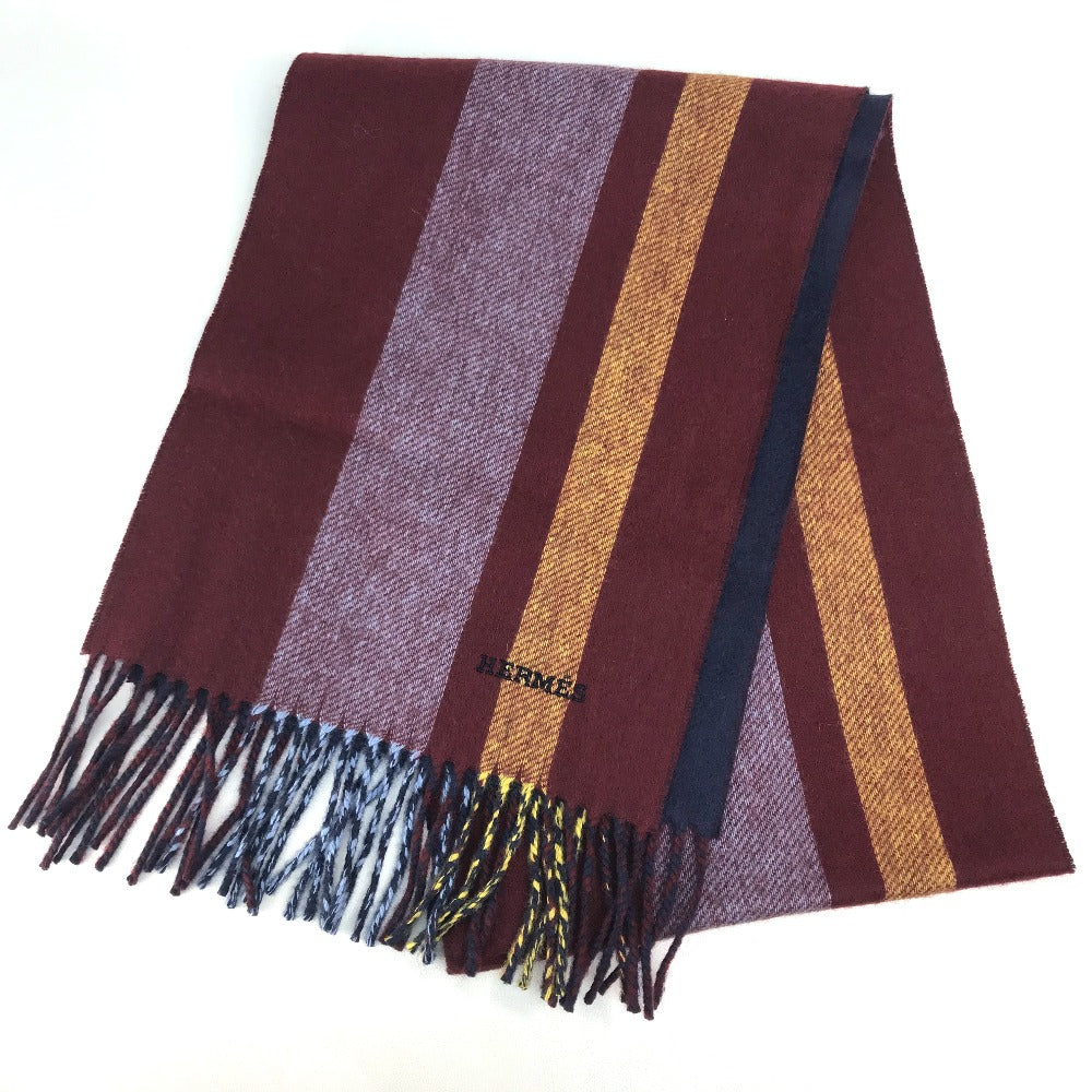HERMES Scarf cashmere Multicolor / navy Alternate stripe unisex(Unisex) Used