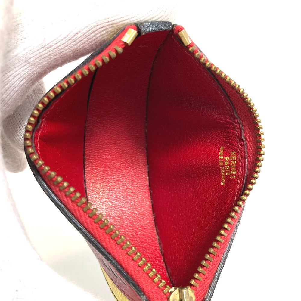 HERMES Coin case leather red x yellow x green watermelon unisex(Unisex) Used