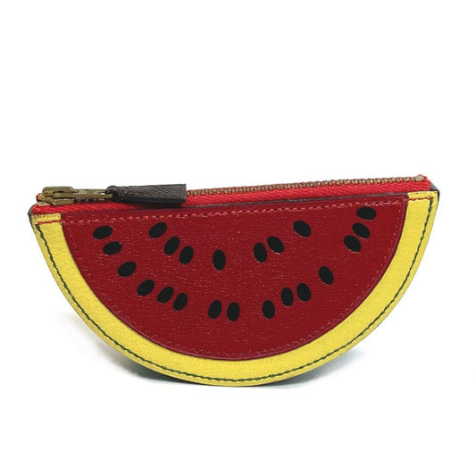 HERMES Coin case leather red x yellow x green watermelon unisex(Unisex) Used