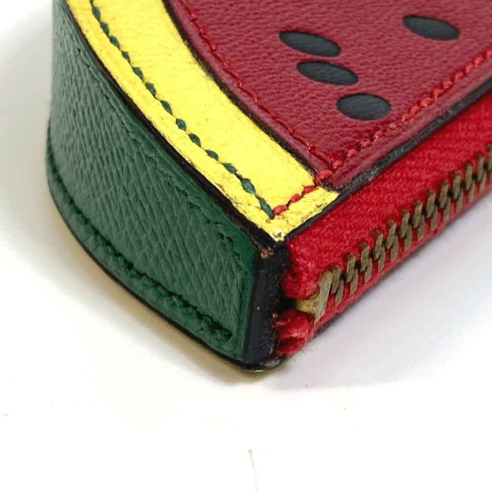 HERMES Coin case leather red x yellow x green watermelon unisex(Unisex) Used