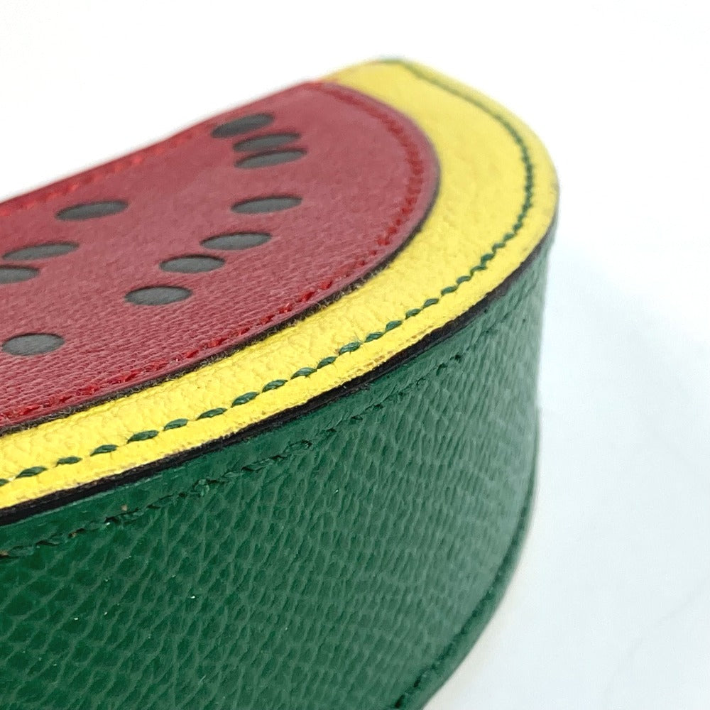 HERMES Coin case leather red x yellow x green watermelon unisex(Unisex) Used