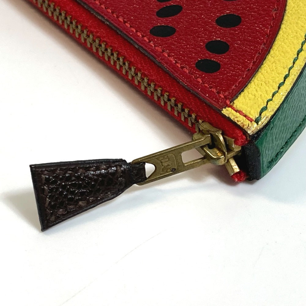 HERMES Coin case leather red x yellow x green watermelon unisex(Unisex) Used