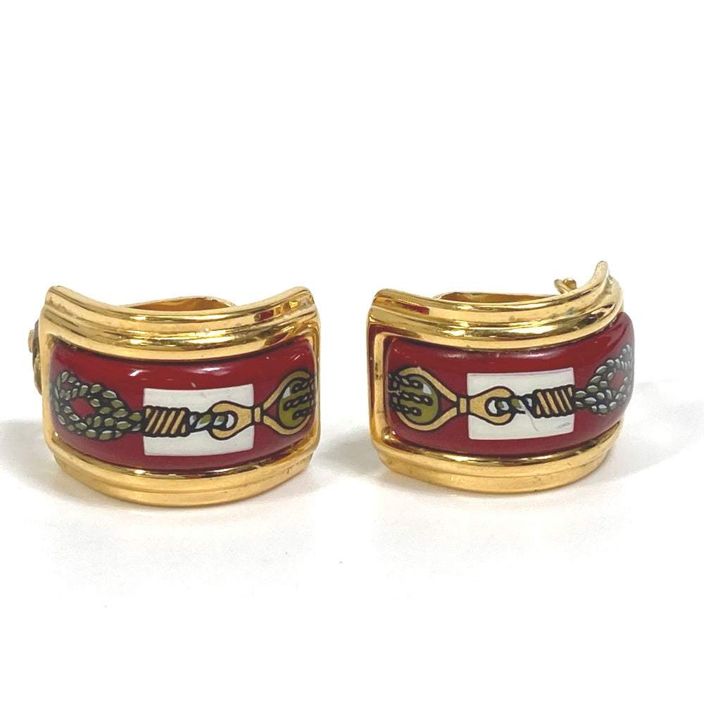 HERMES Earring Gold Plated Red x gold Cloisonne Email/Accessories Women Used