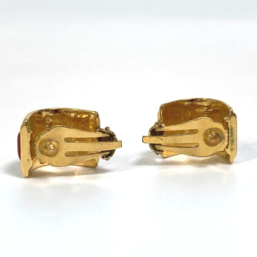 HERMES Earring Gold Plated Red x gold Cloisonne Email/Accessories Women Used
