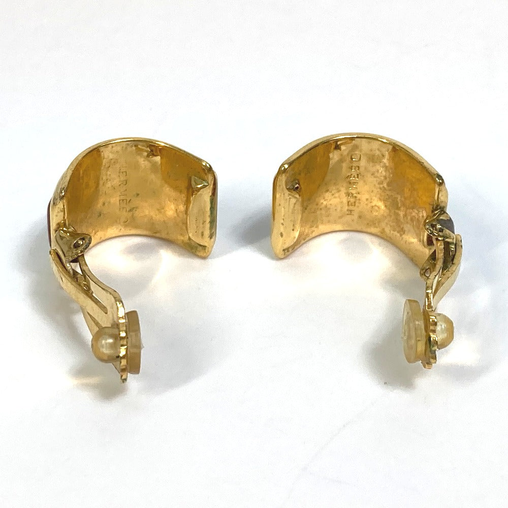 HERMES Earring Gold Plated Red x gold Cloisonne Email/Accessories Women Used