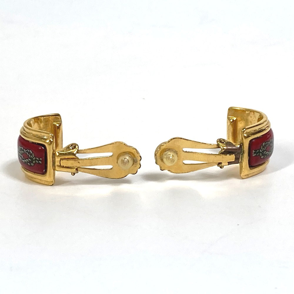 HERMES Earring Gold Plated Red x gold Cloisonne Email/Accessories Women Used