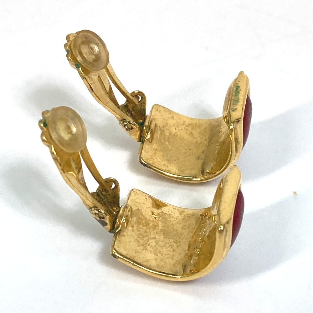 HERMES Earring Gold Plated Red x gold Cloisonne Email/Accessories Women Used