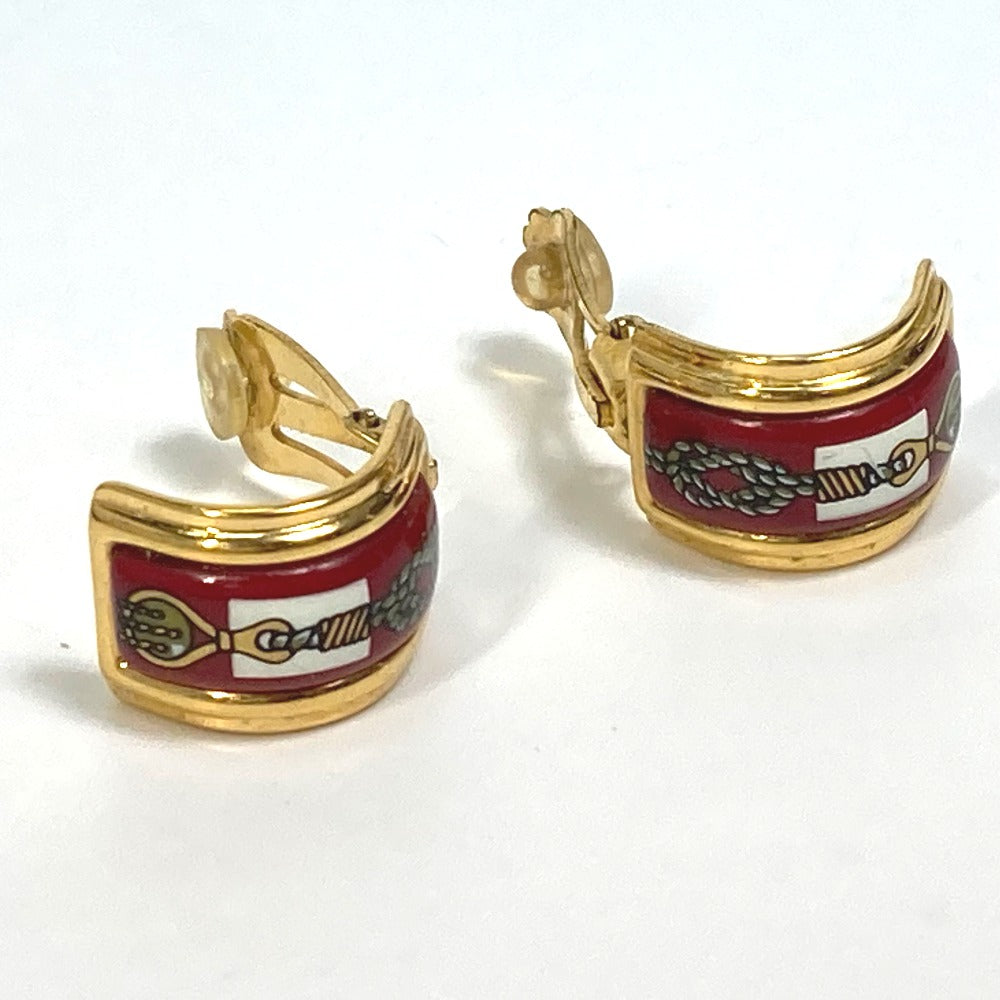 HERMES Earring Gold Plated Red x gold Cloisonne Email/Accessories Women Used