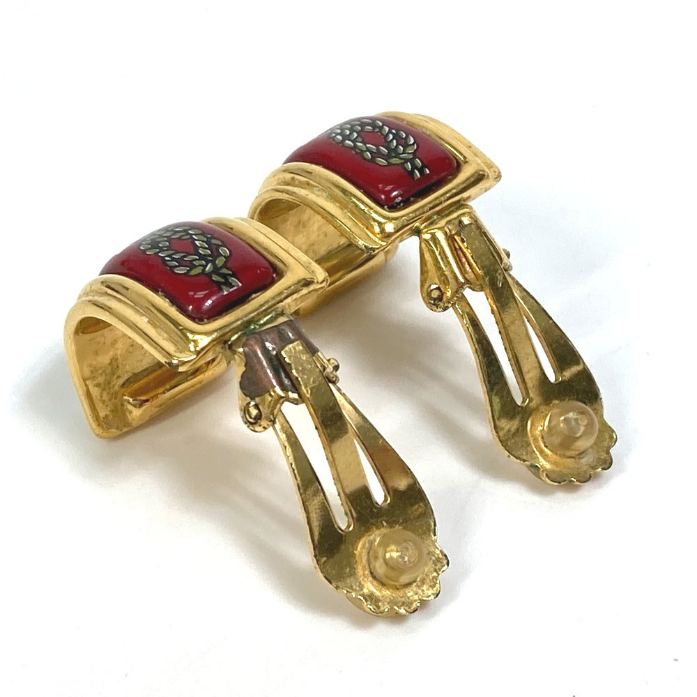 HERMES Earring Gold Plated Red x gold Cloisonne Email/Accessories Women Used
