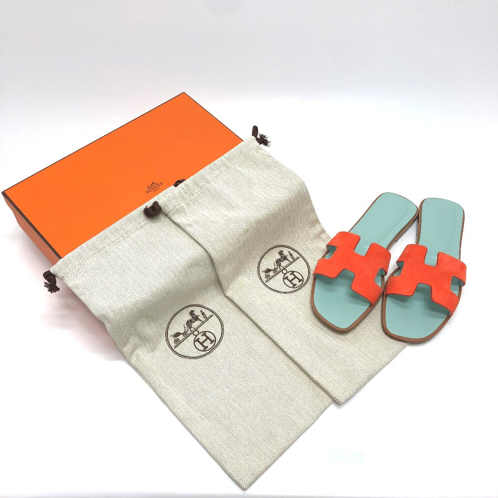 HERMES Sandals Leather / suede Orange H logo Oasis 36.5