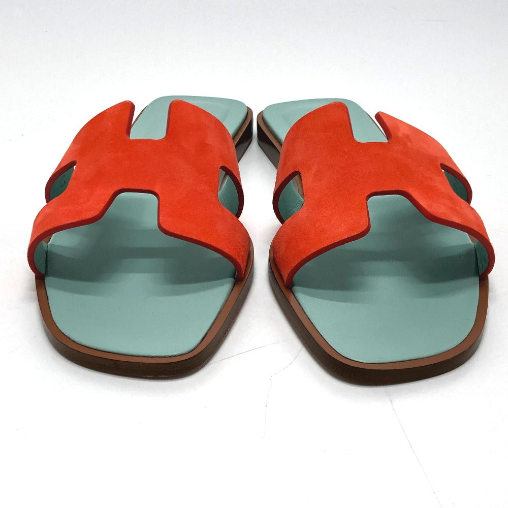 HERMES Sandals Leather / suede Orange H logo Oasis 36.5