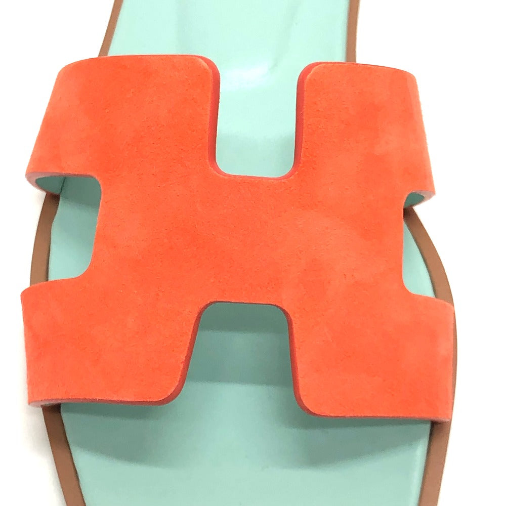 HERMES Sandals Leather / suede Orange H logo Oasis 36.5