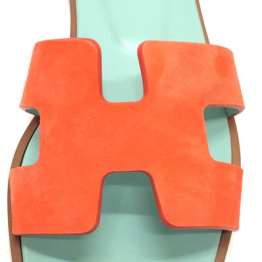 HERMES Sandals Leather / suede Orange H logo Oasis 36.5