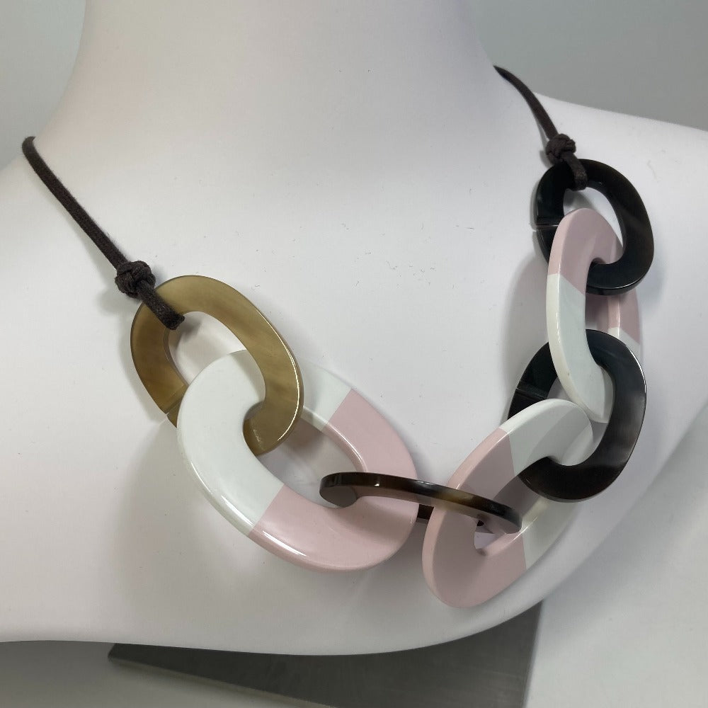 HERMES Necklace Buffalo horn pink Accessories Dip Die Necklace Women Used