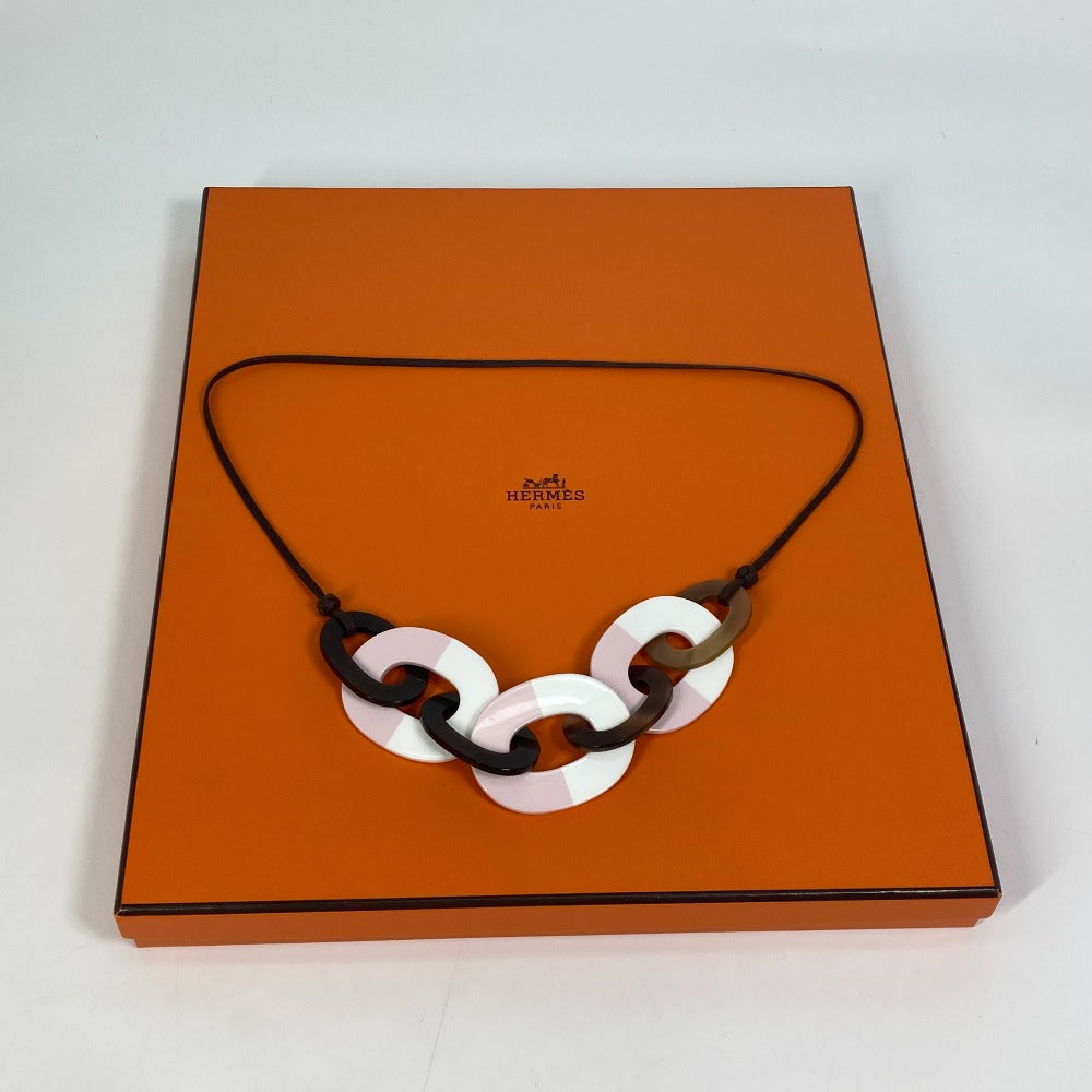 HERMES Necklace Buffalo horn pink Accessories Dip Die Necklace Women Used