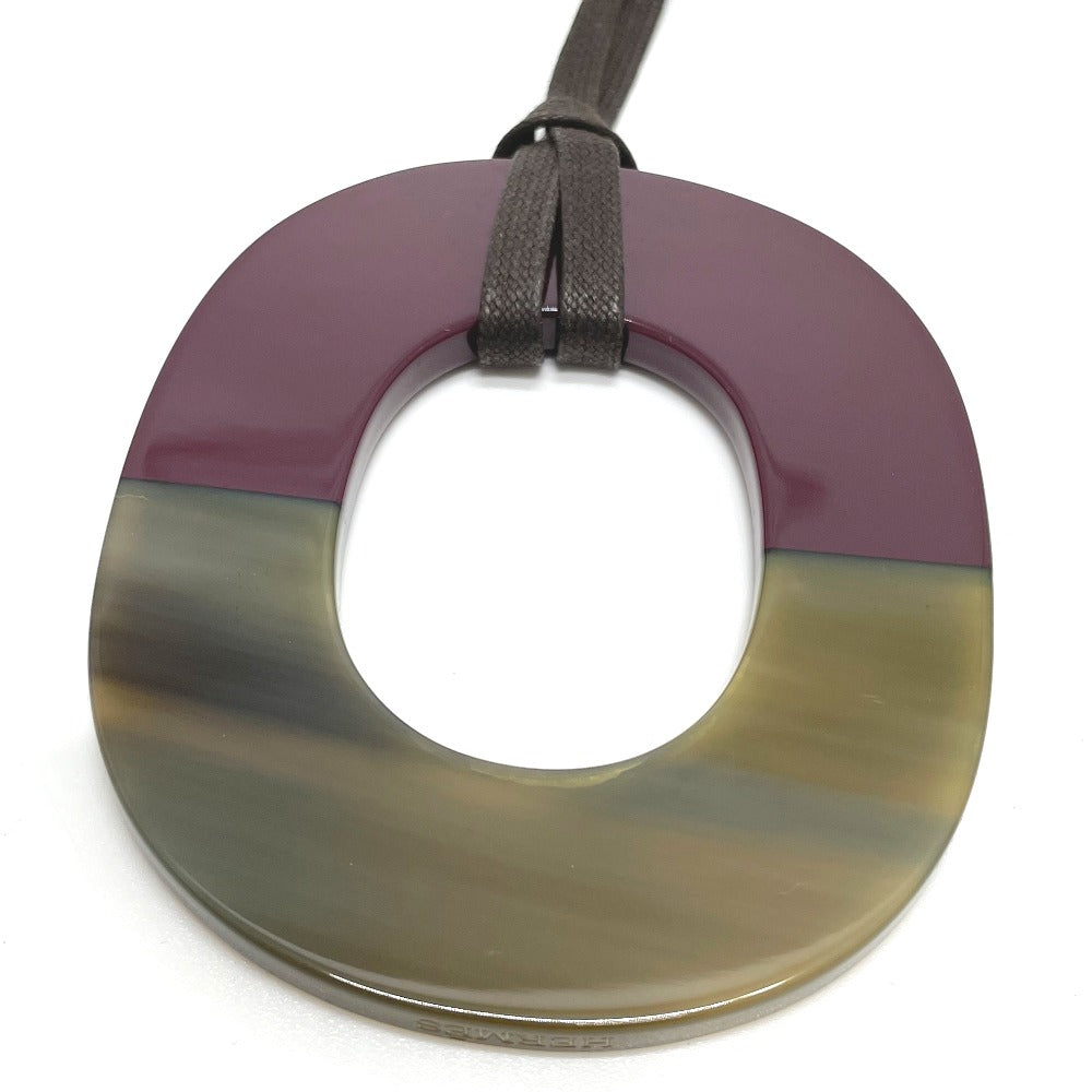 HERMES Necklace Buffalo horn Brown x Purple Women Used