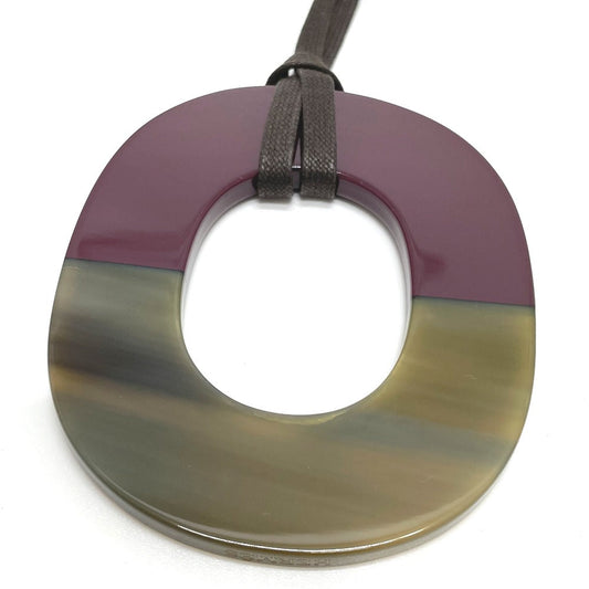 HERMES Necklace Buffalo horn Brown x Purple Women Used