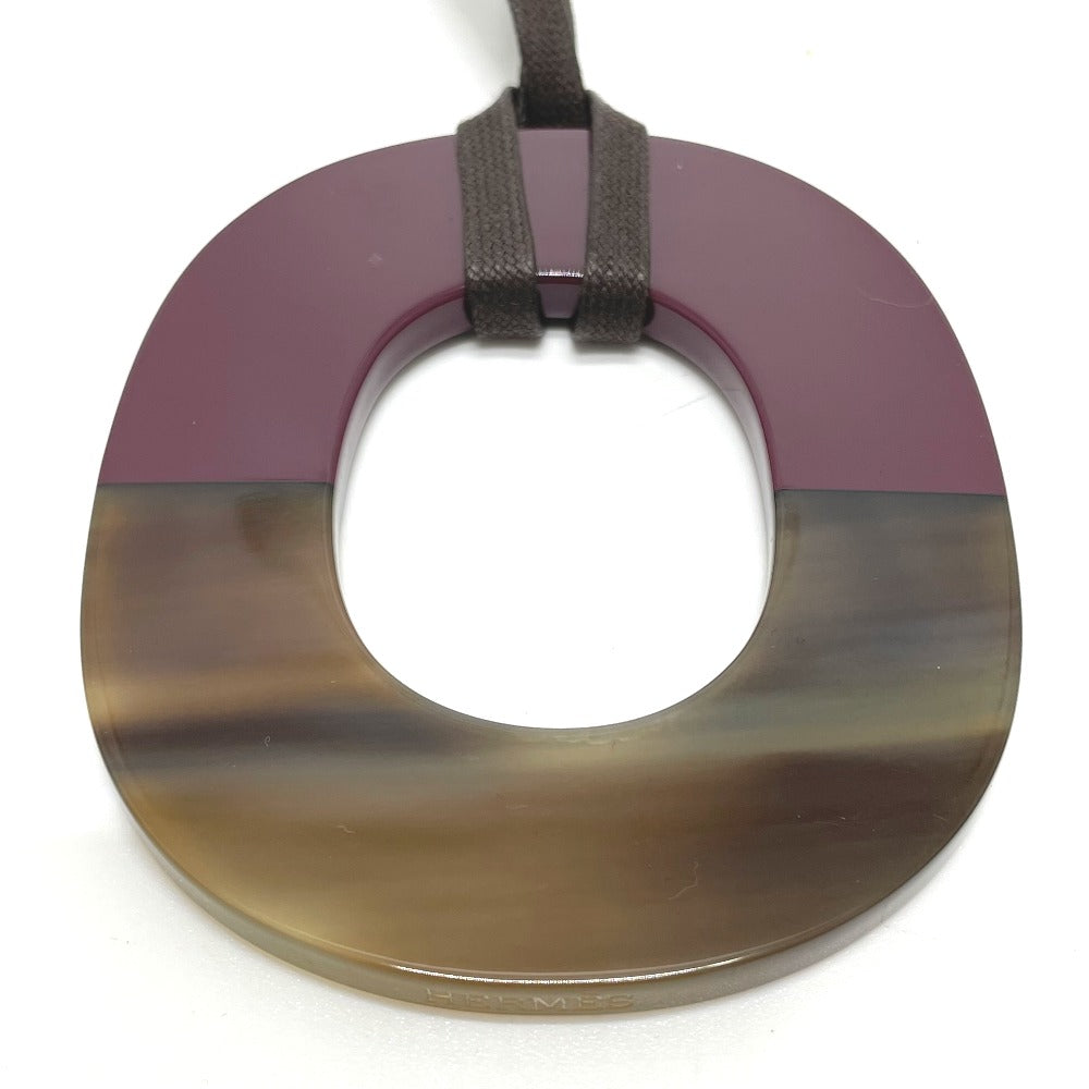 HERMES Necklace Buffalo horn Brown x Purple Women Used