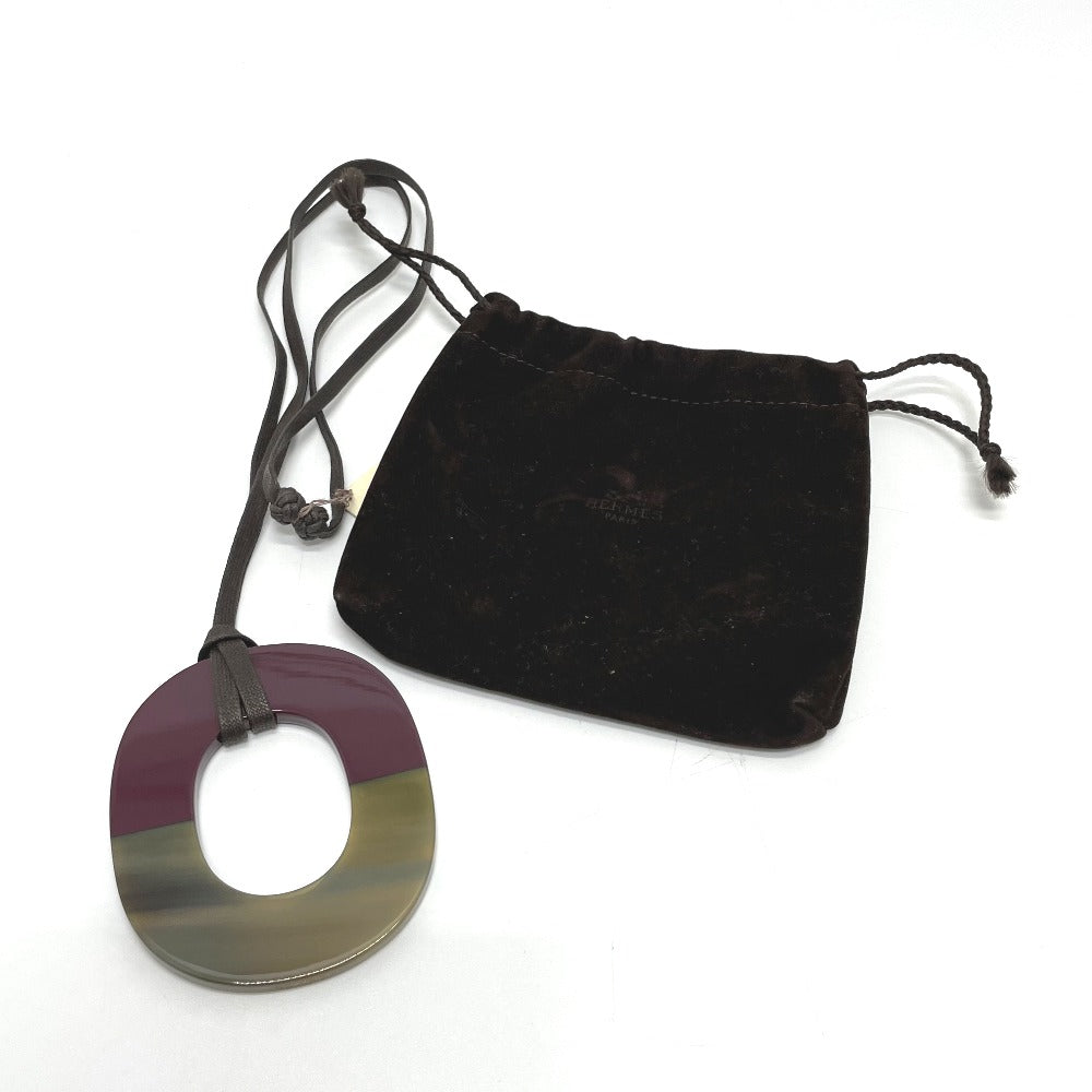 HERMES Necklace Buffalo horn Brown x Purple Women Used