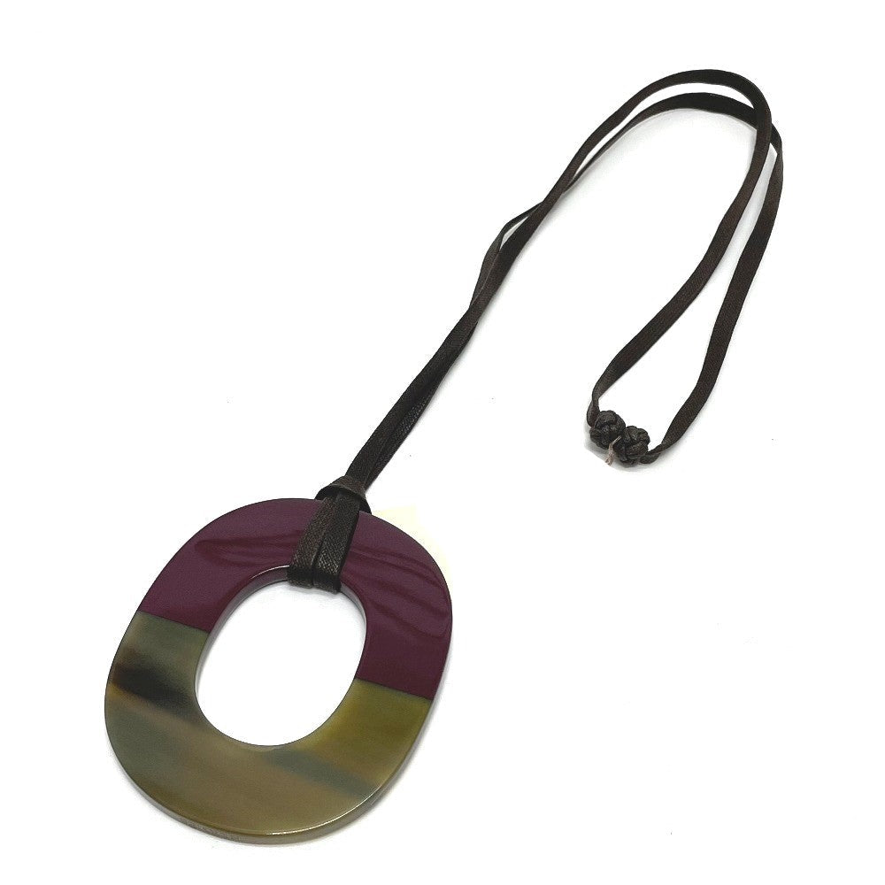 HERMES Necklace Buffalo horn Brown x Purple Women Used