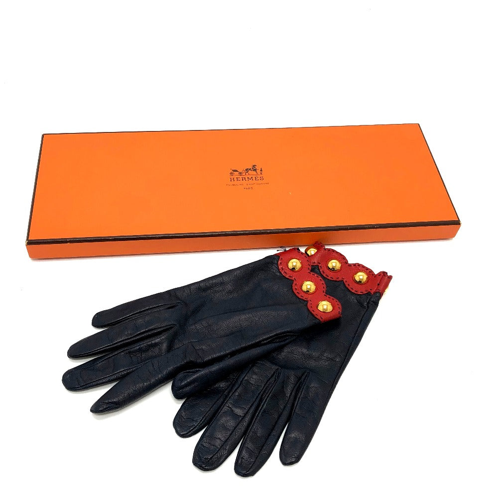 HERMES Glove leather Navy / Red Fashion Accessories apparel Women 6 Used