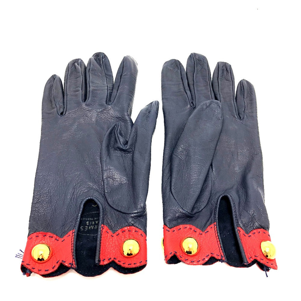 HERMES Glove leather Navy / Red Fashion Accessories apparel Women 6 Used