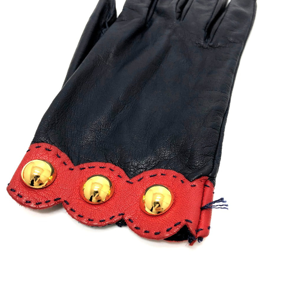 HERMES Glove leather Navy / Red Fashion Accessories apparel Women 6 Used