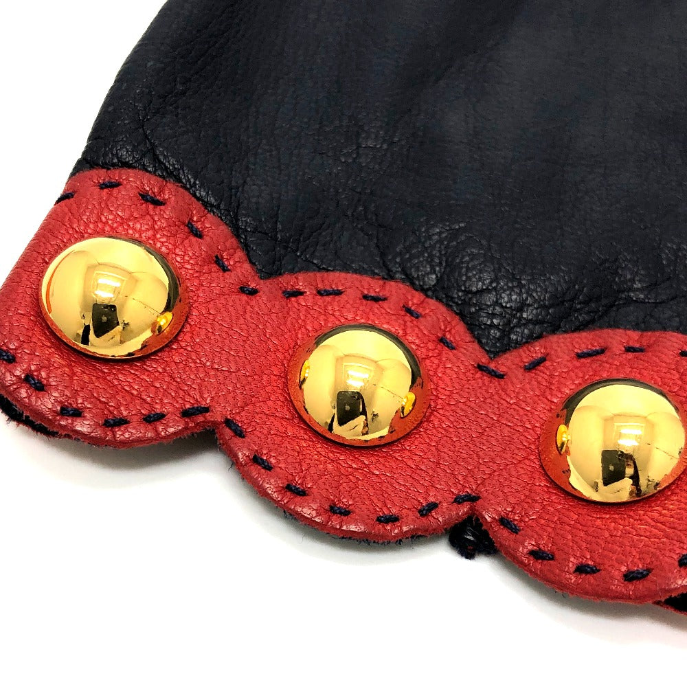 HERMES Glove leather Navy / Red Fashion Accessories apparel Women 6 Used