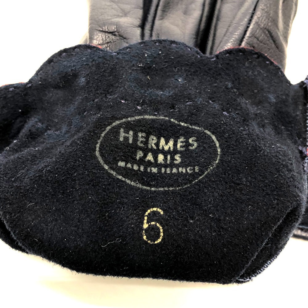 HERMES Glove leather Navy / Red Fashion Accessories apparel Women 6 Used