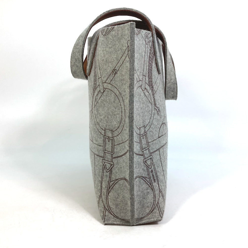 HERMES Tote Bag Felt, Leather gray Shoulder Bag Shoulder Bag Tote Bag Women Used