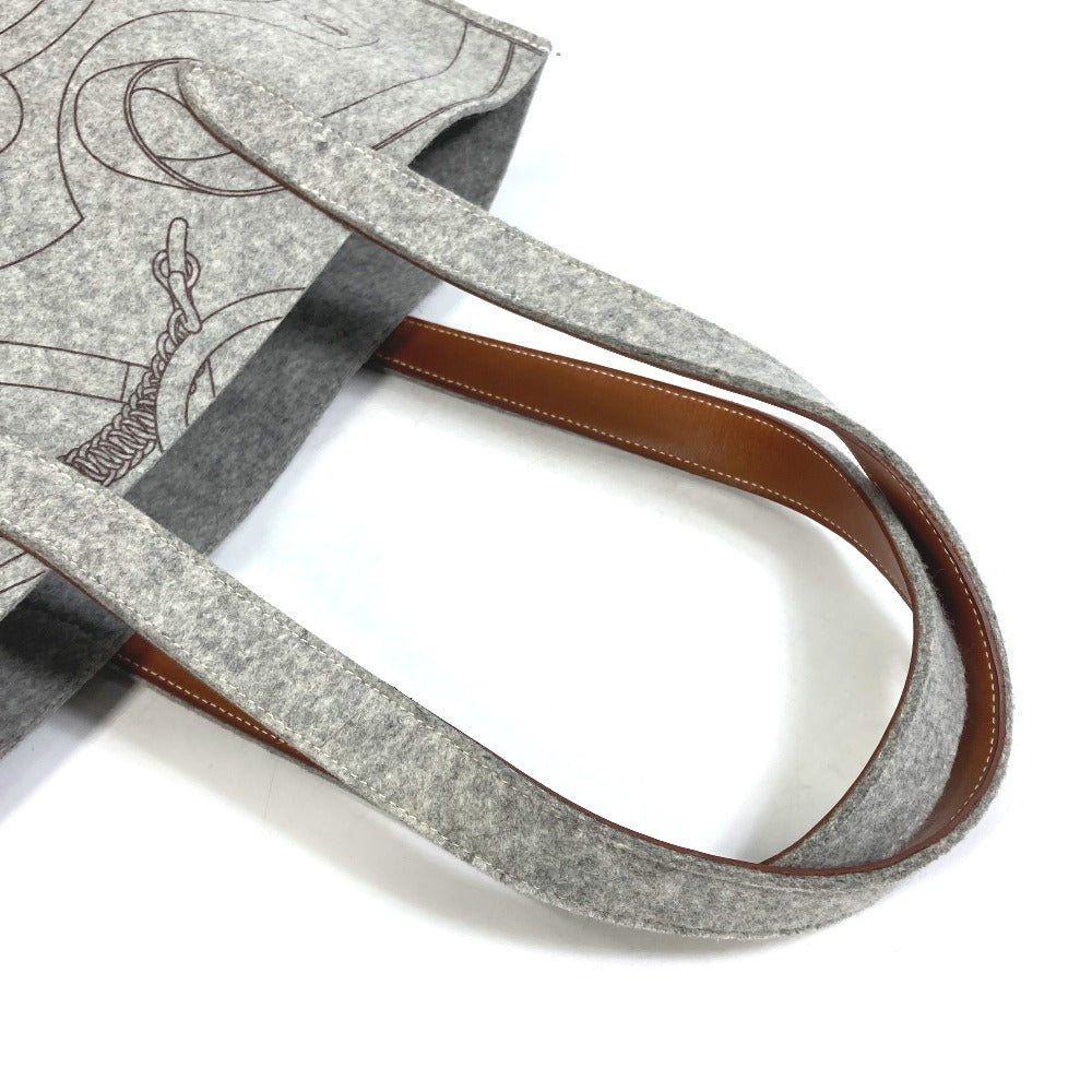 HERMES Tote Bag Felt, Leather gray Shoulder Bag Shoulder Bag Tote Bag Women Used