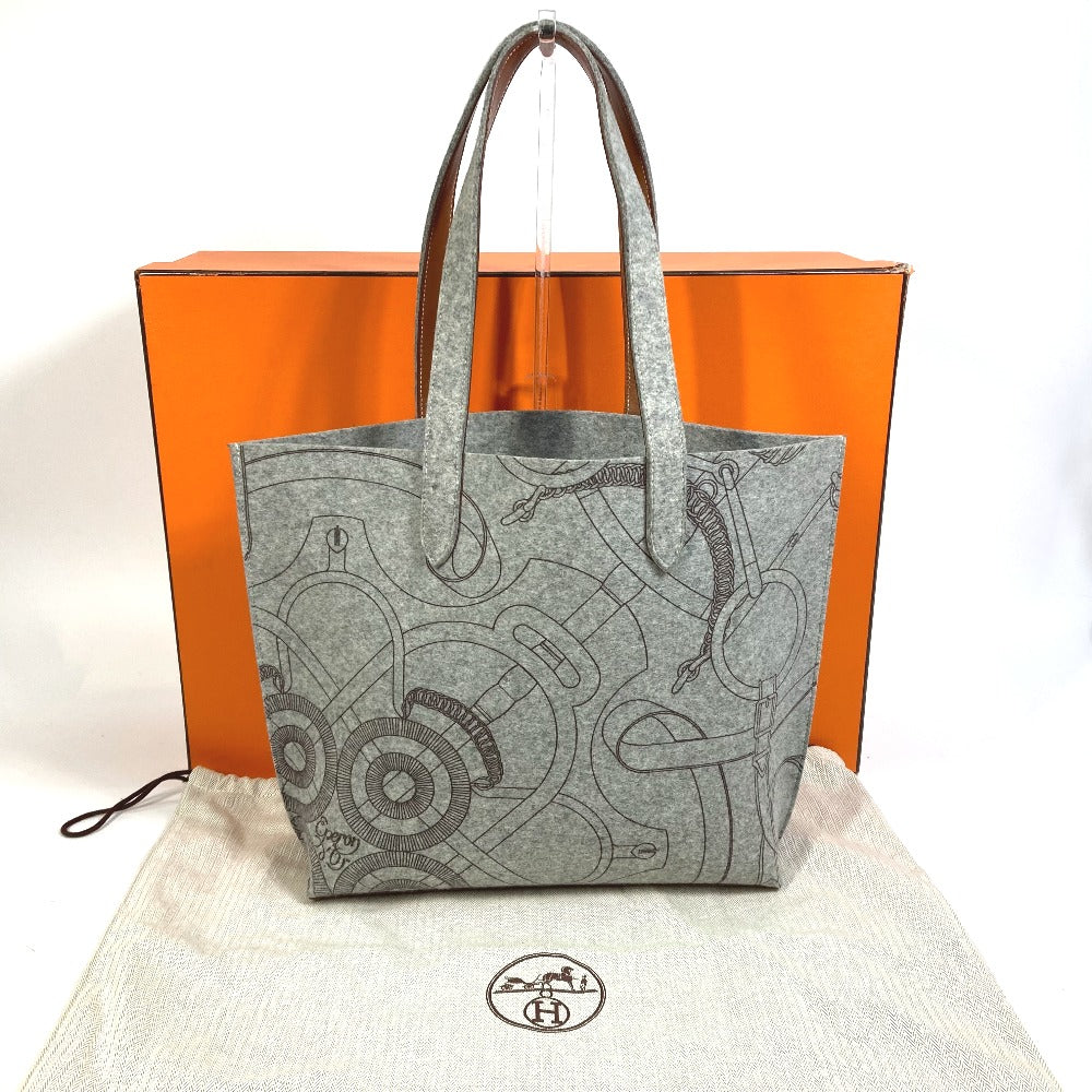 HERMES Tote Bag Felt, Leather gray Shoulder Bag Shoulder Bag Tote Bag Women Used