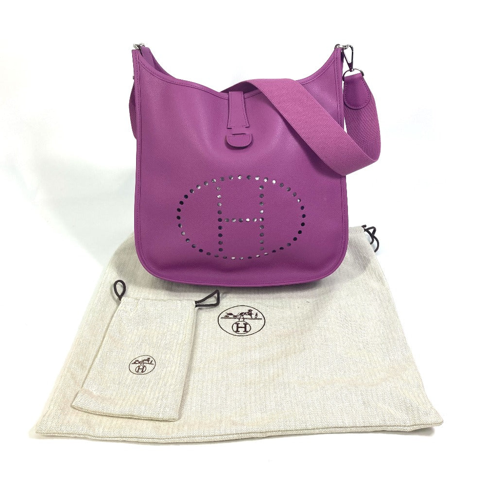 HERMES Shoulder Bag Epsom purple H logo punching Evelyn 2 GM Women Used