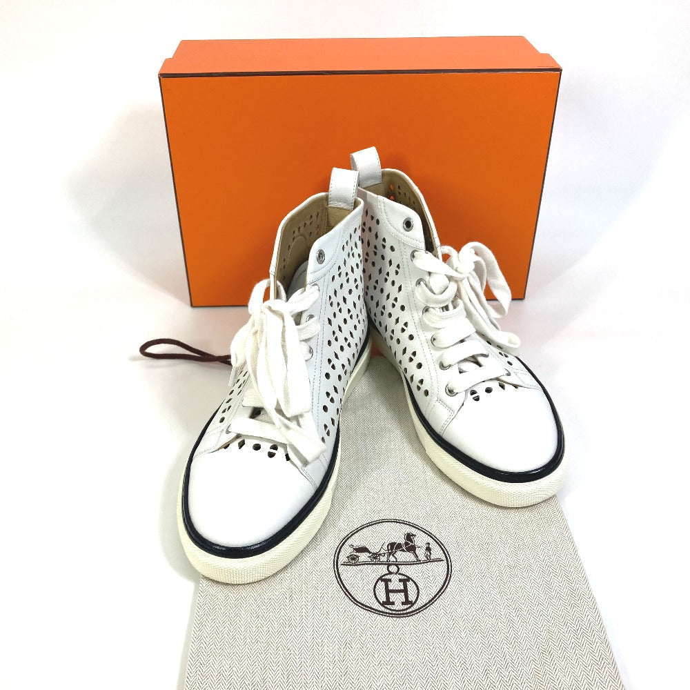 HERMES sneakers leather white punching High cut Women 37 Used