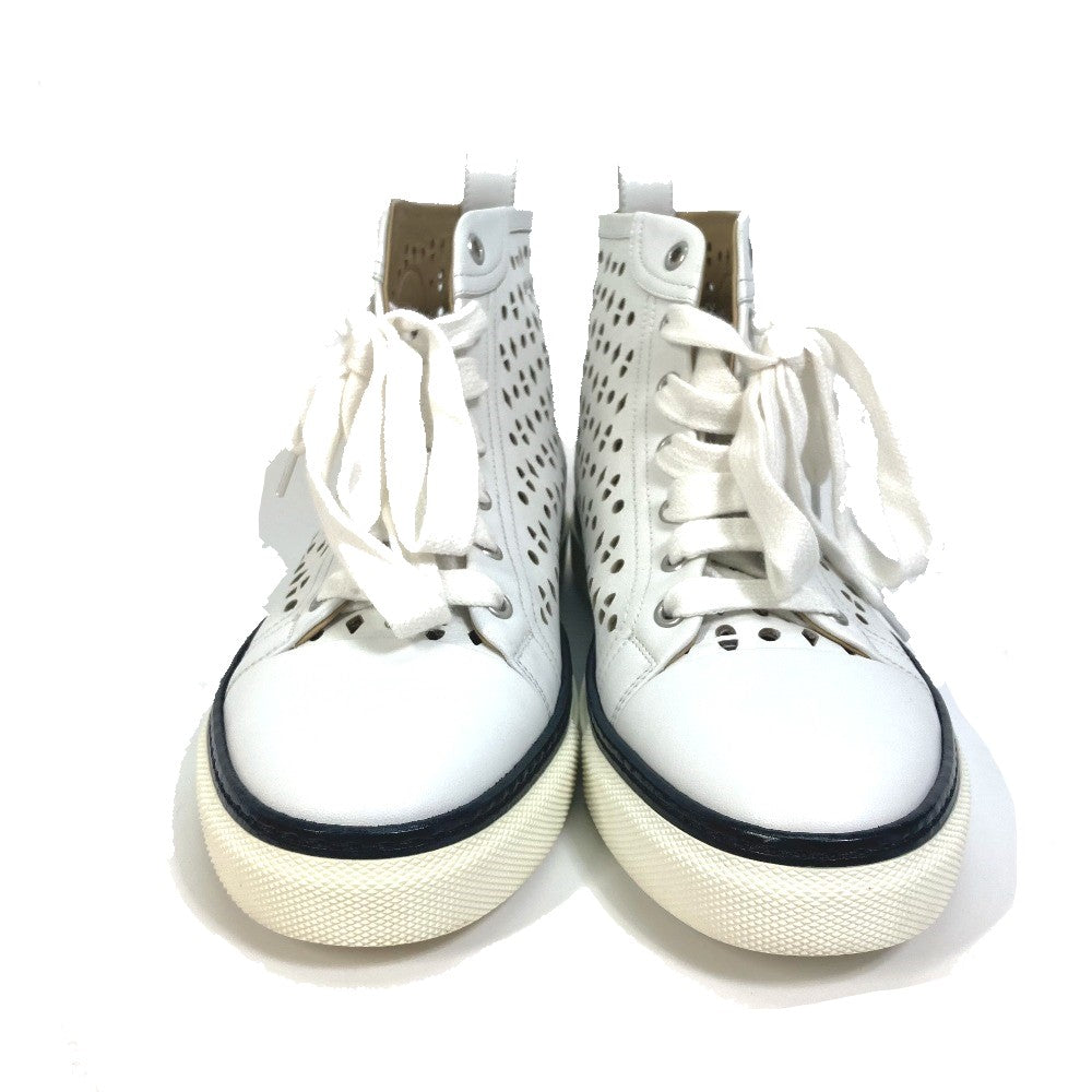 HERMES sneakers leather white punching High cut Women 37 Used