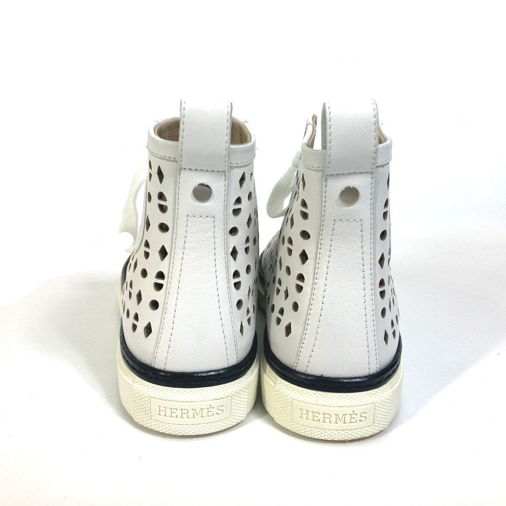 HERMES sneakers leather white punching High cut Women 37 Used